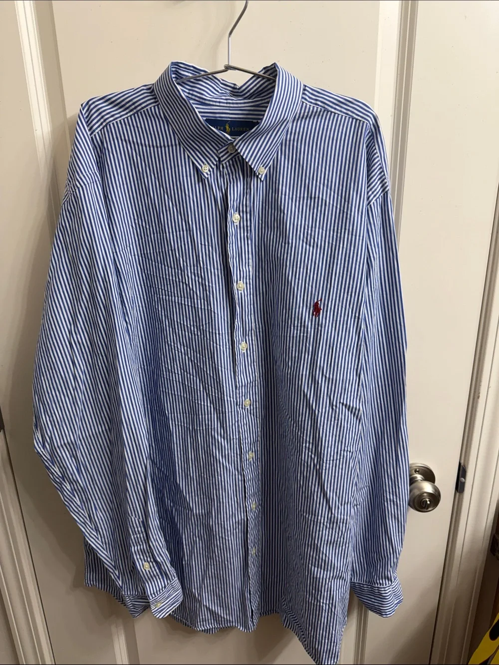 Polo by Ralph Lauren Blue & White Striped Button-Down Shirt w/Red Logo sizeXLT